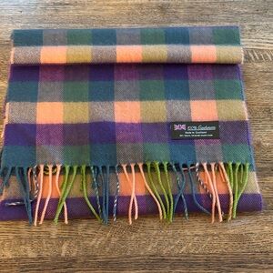 100% Cashmere Colorful Checkered Scarf Made in Scotland. Like new!